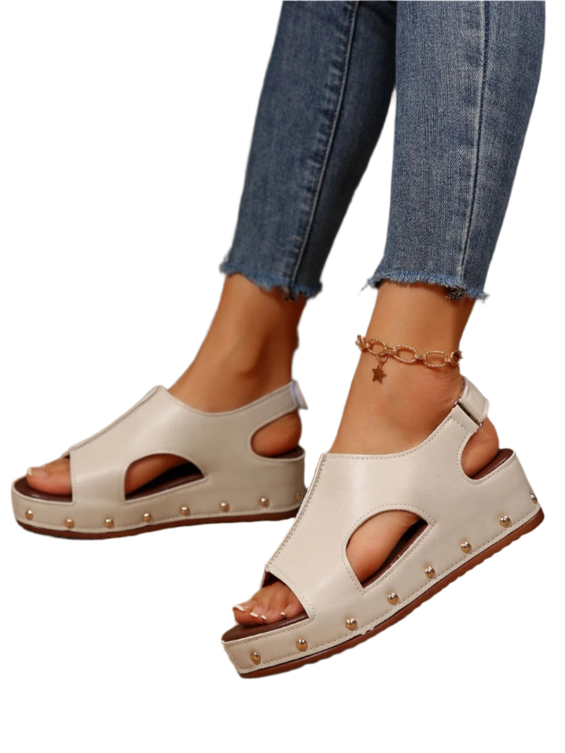PU Leather Studded Wedge Sandals