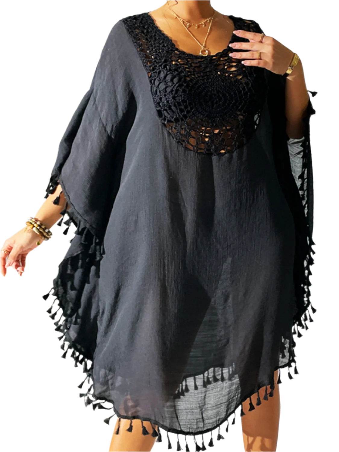 Tassel Cutout Scoop Neck Cover-Up Dress