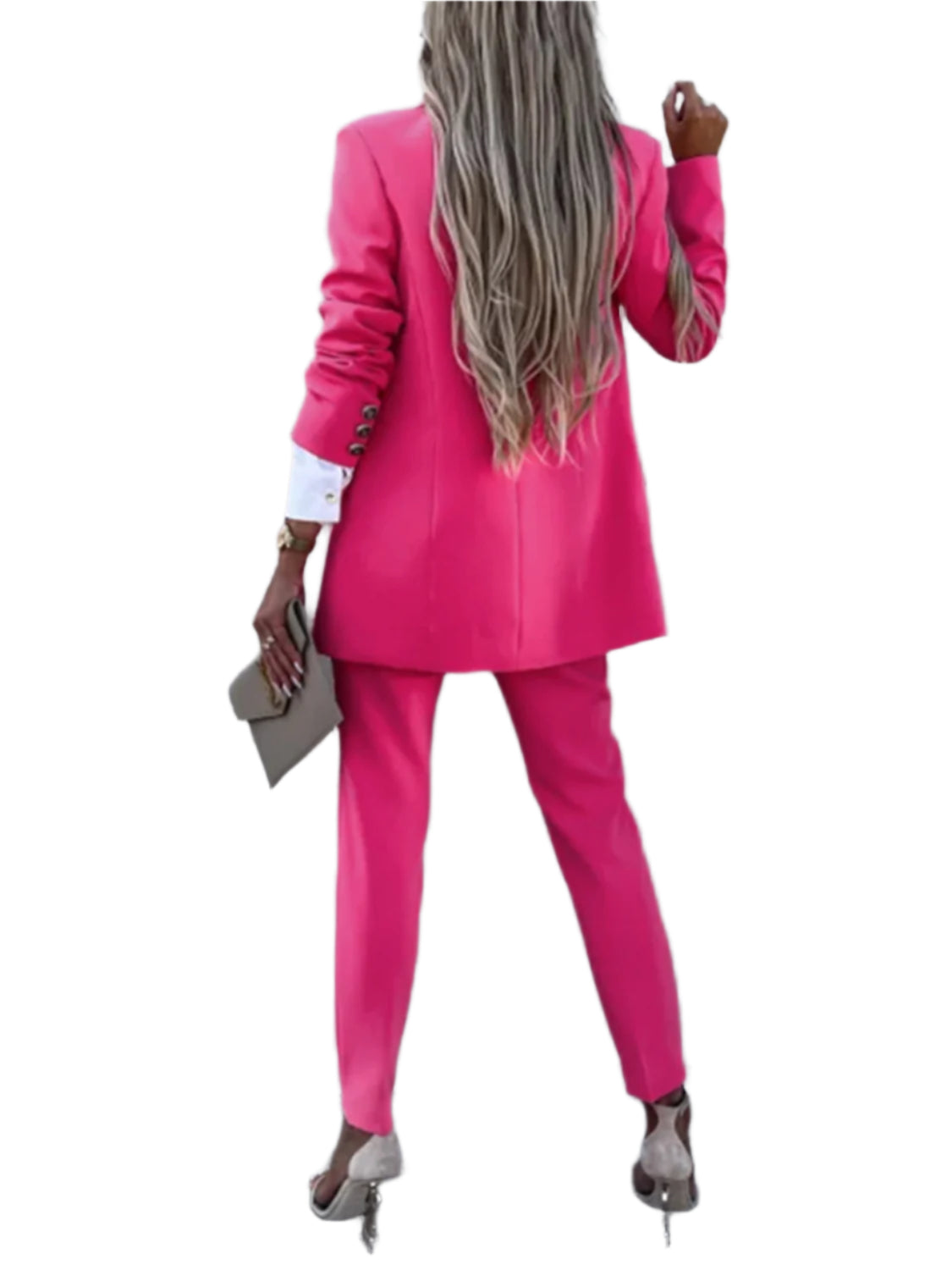 Lapel Collar Long Sleeve Blazer and Pants Set