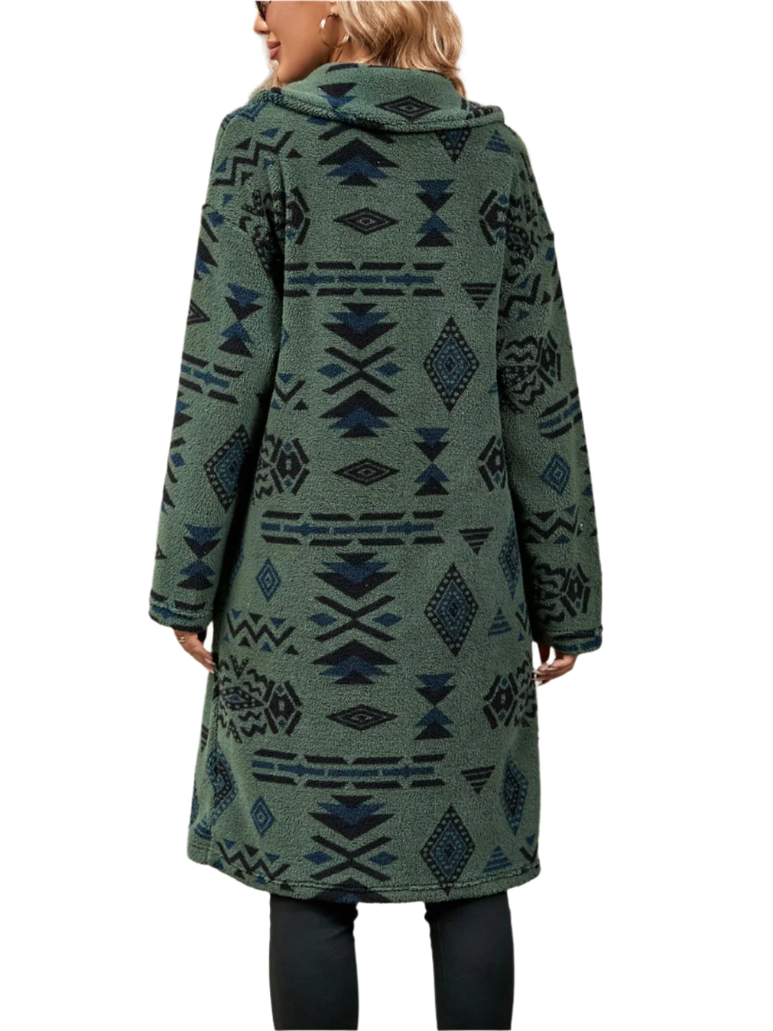 Geometric Pocketed Dropped Shoulder Coat
