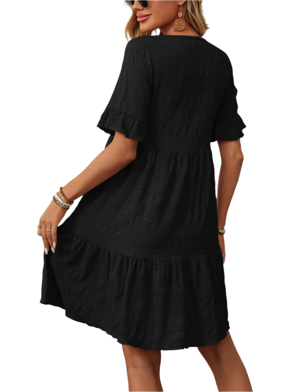 Mandy Ruffled Ruched Round Neck Half Sleeve Dress