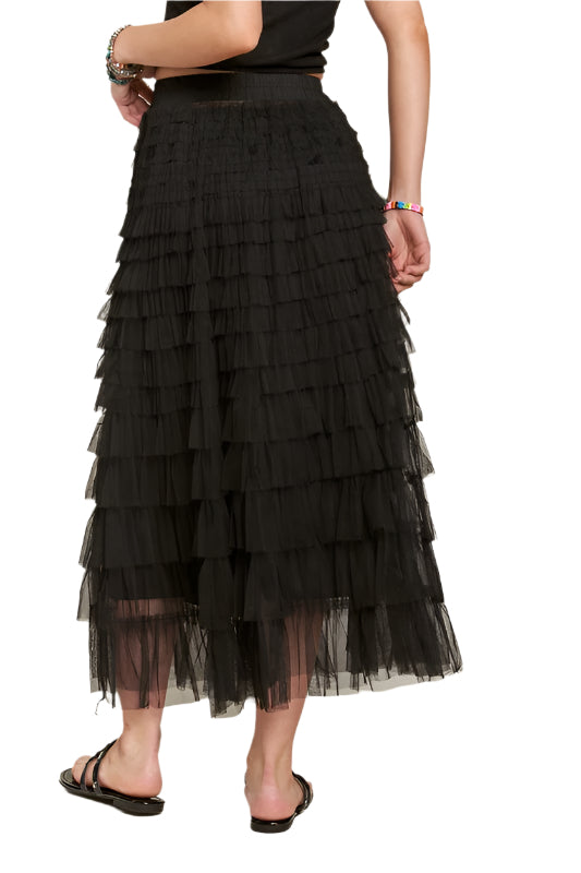 ADORA Elastic Waist Layered Mesh Midi Skirt
