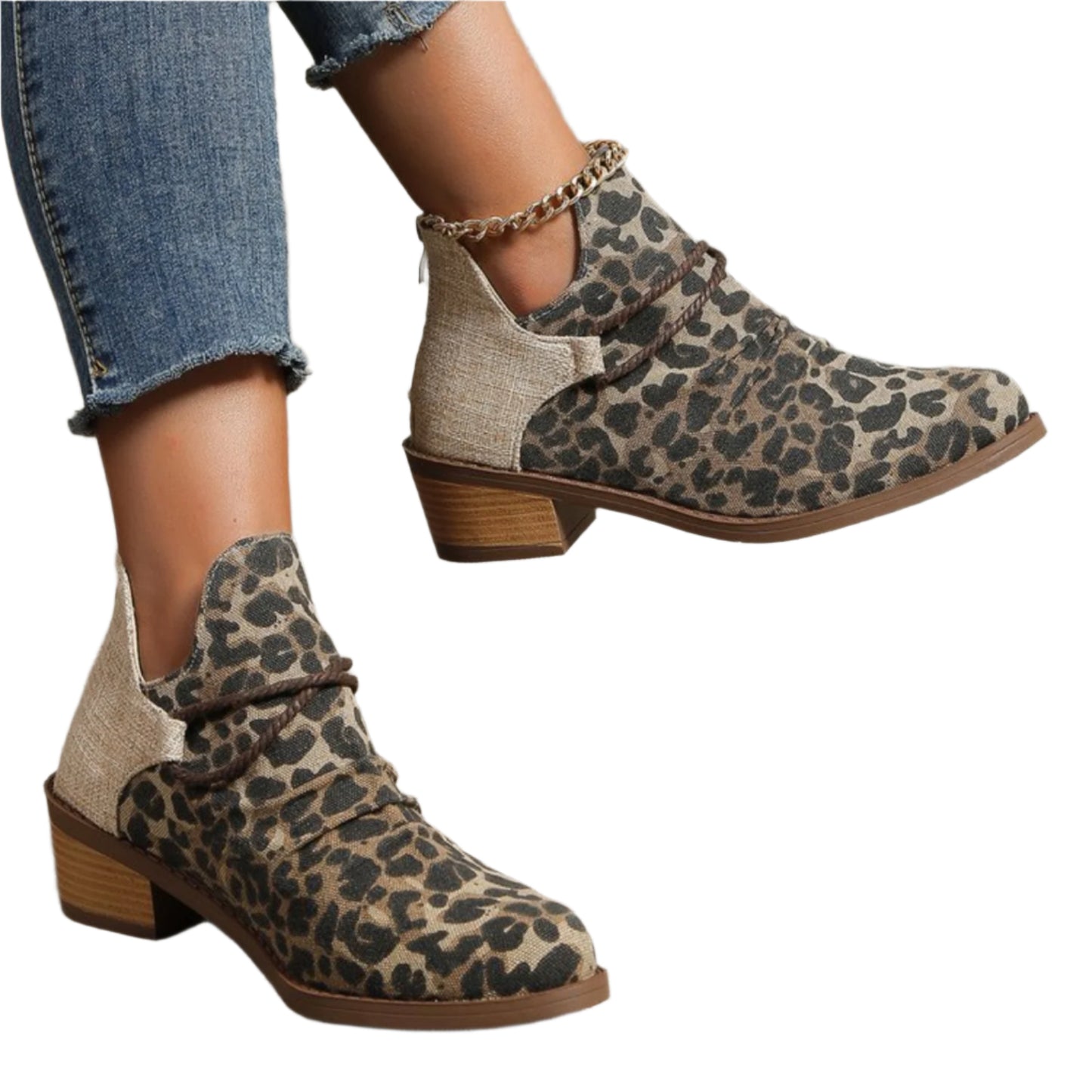 Contrast Canvas Low Heel Boots