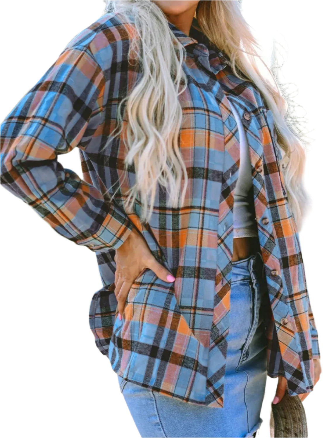 Plaid Collared Neck Long Sleeve Shirt