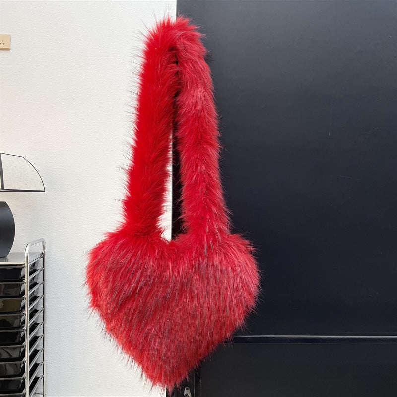 Faux Fur Big Heart Crossbody Bag