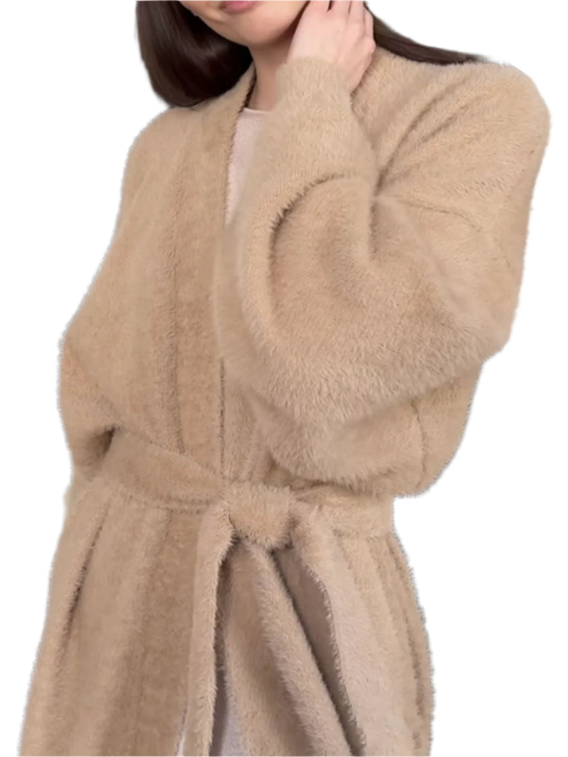Fuzzy Open Front Solid Color Cardigan