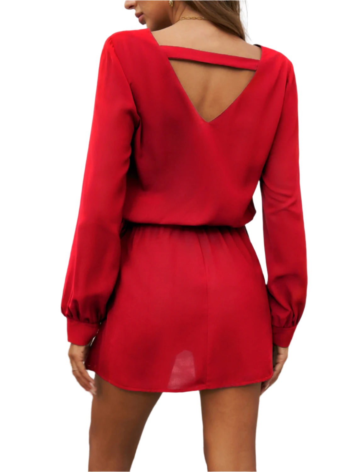 Devine Cutout V-Neck Long Sleeve Mini Dress