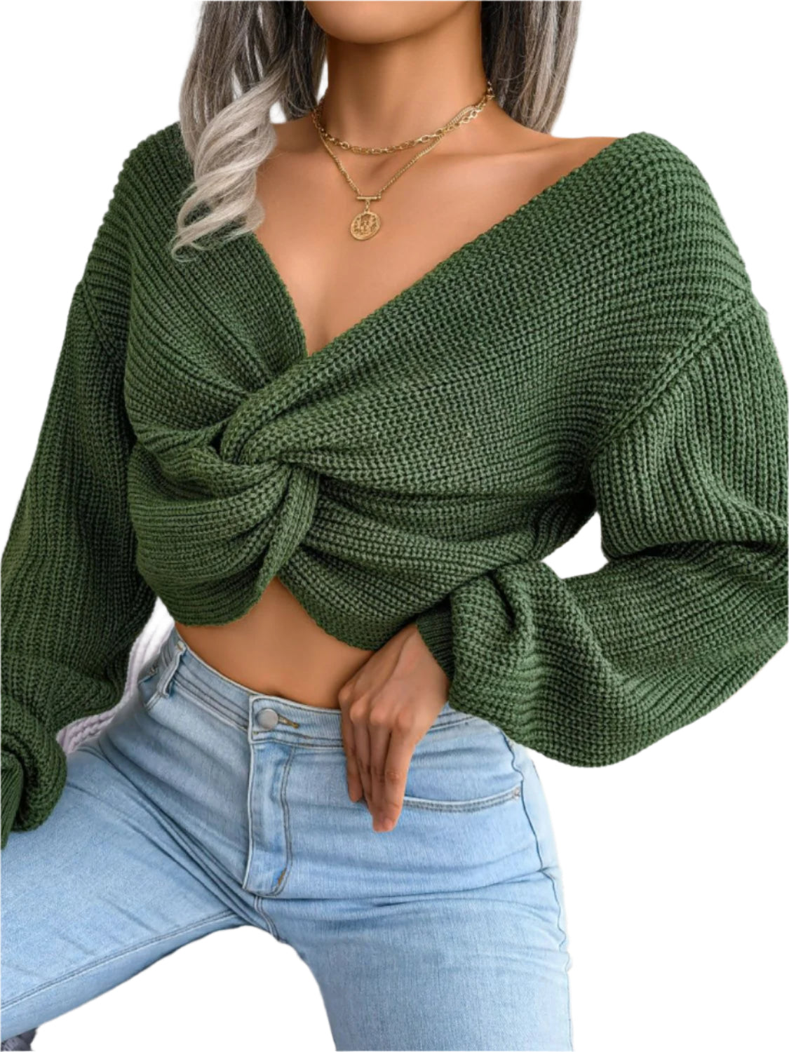 Twisted Front Long Sleeve Cropped Sweater