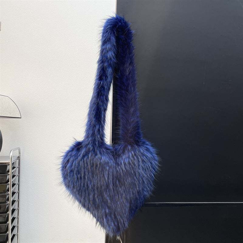 Faux Fur Big Heart Crossbody Bag