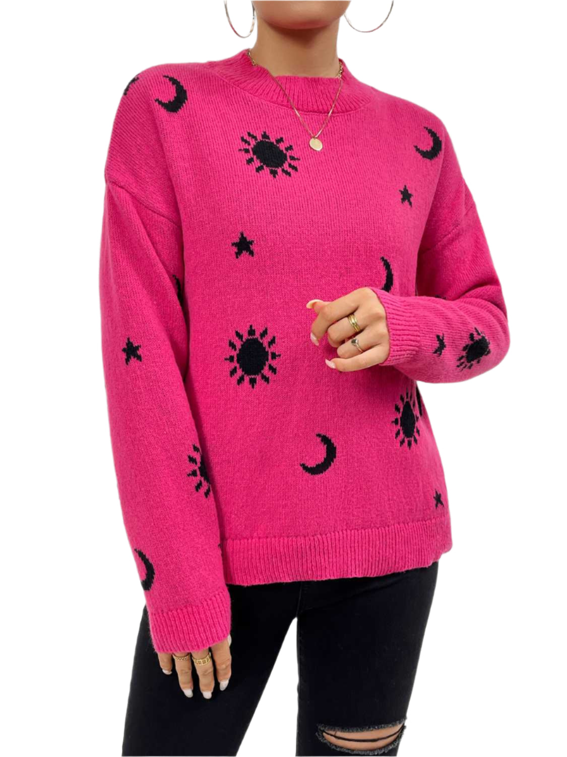 Patterned Drop Shoulder Sweater