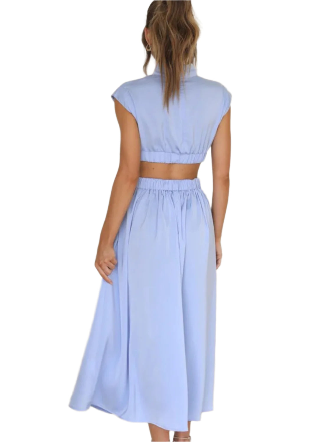 Cutout Mock Neck Sleeveless Ruched Dress