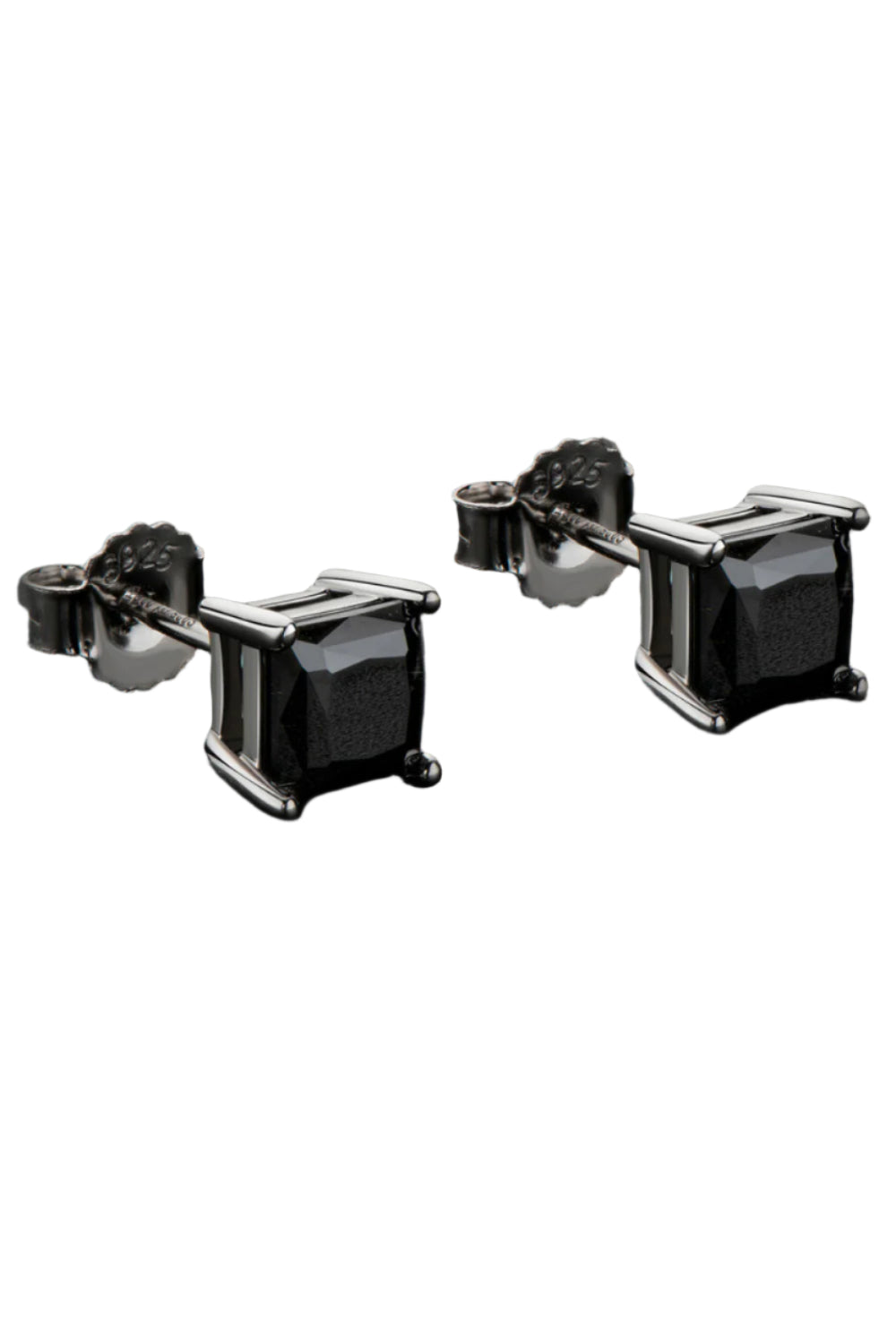 925 Sterling Silver Square Black Moissanite Stud Earrings