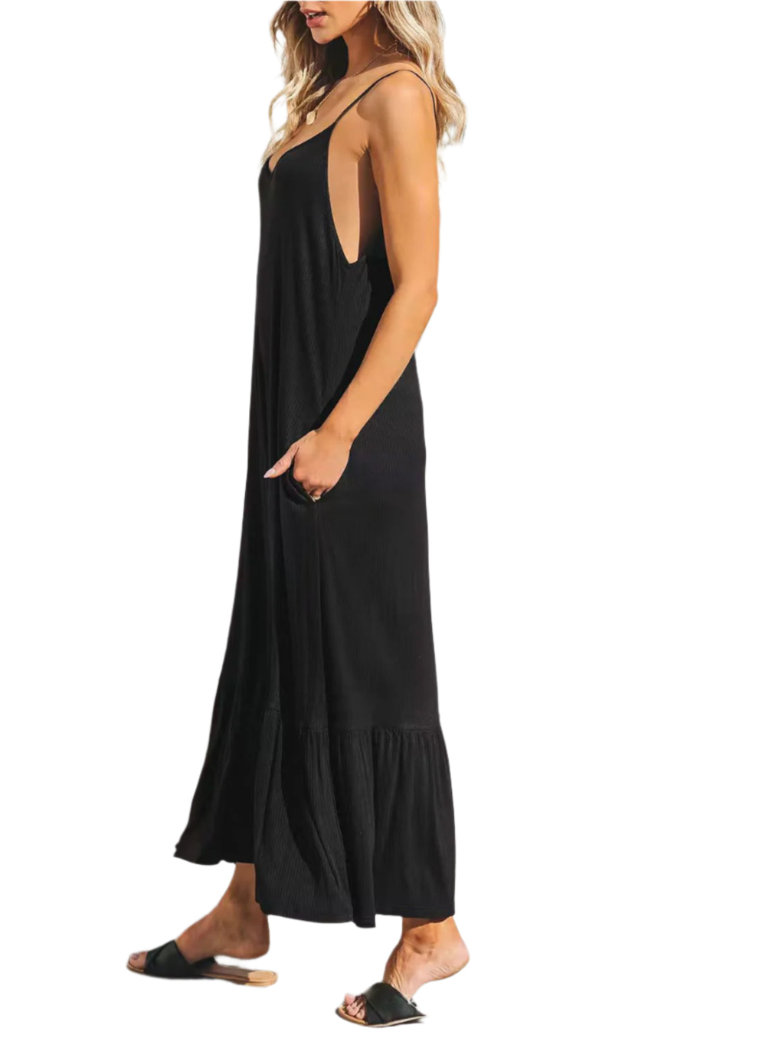 V-Neck Ruffled Hem Midi Cami Dress