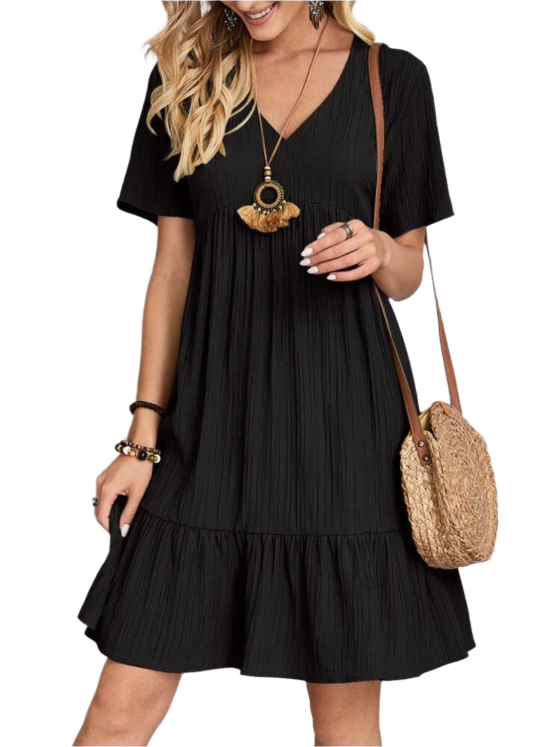 Full Size V-Neck Short Sleeve Dress