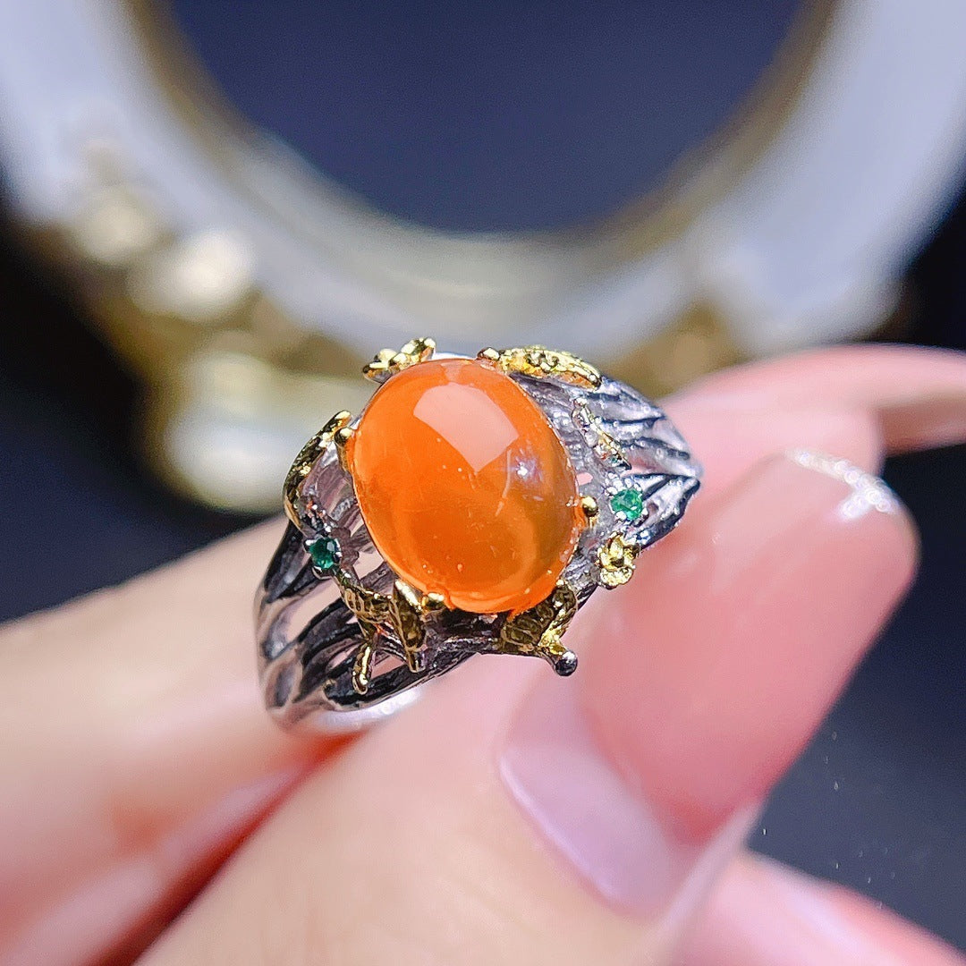 Fire Opal Crystal 925 Sterling Silver Ring