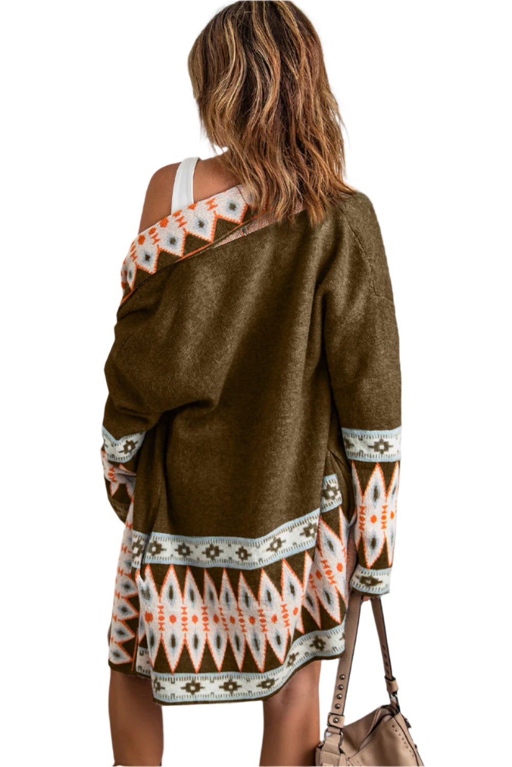 Geometric Open Front Long Sleeve Cardigan