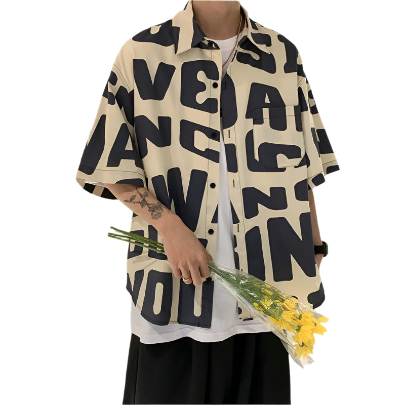 Men's Button Down Block Letter Shirt