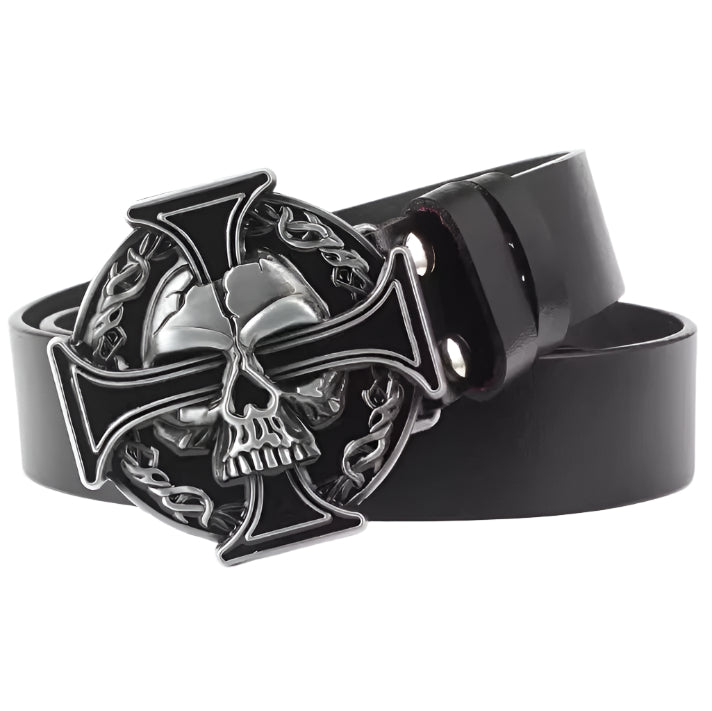 Cowhide Leather Belt with Skull Buckle