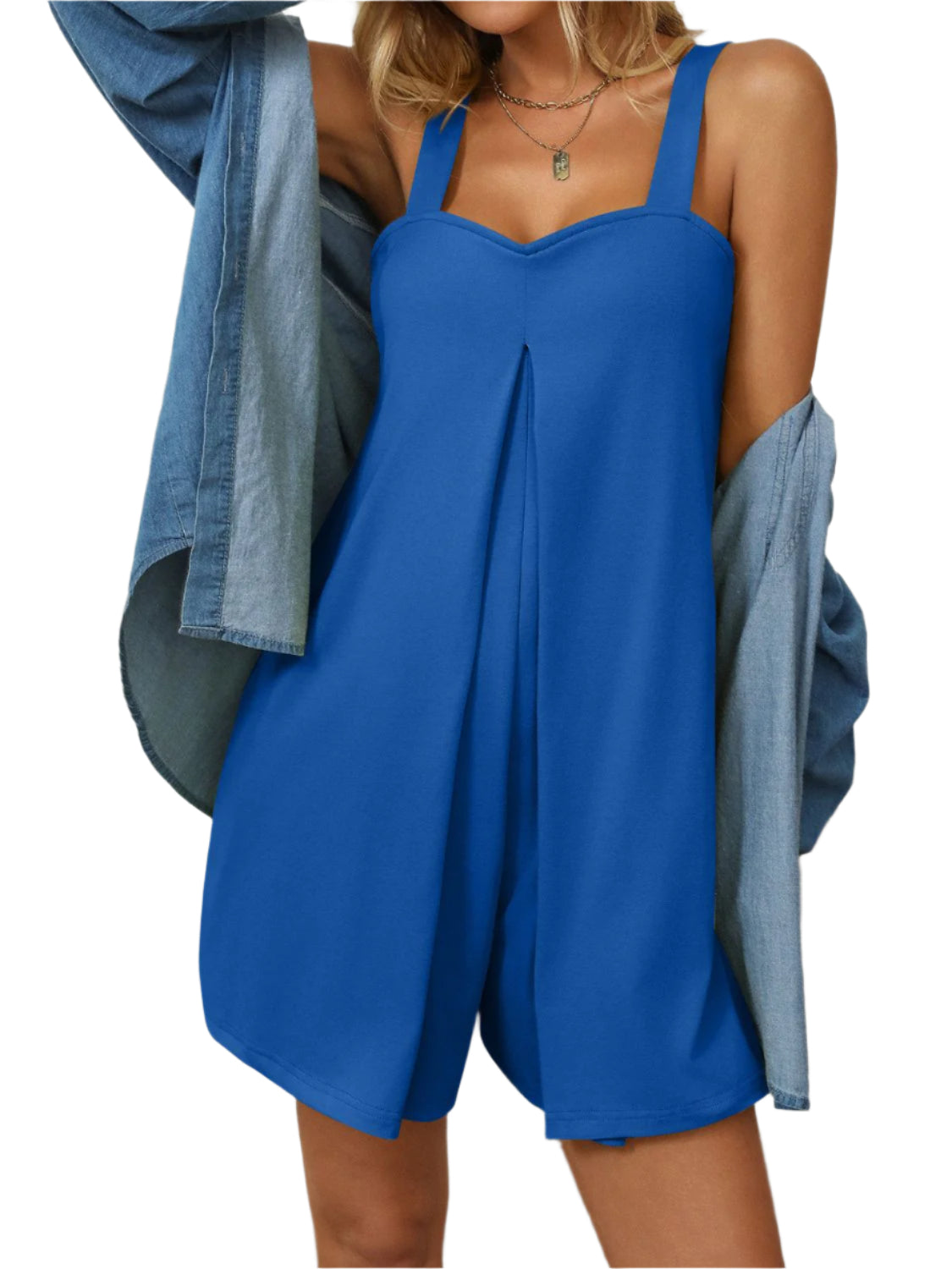 Mandy Sweetheart Neck Wide Strap Romper with Pockets