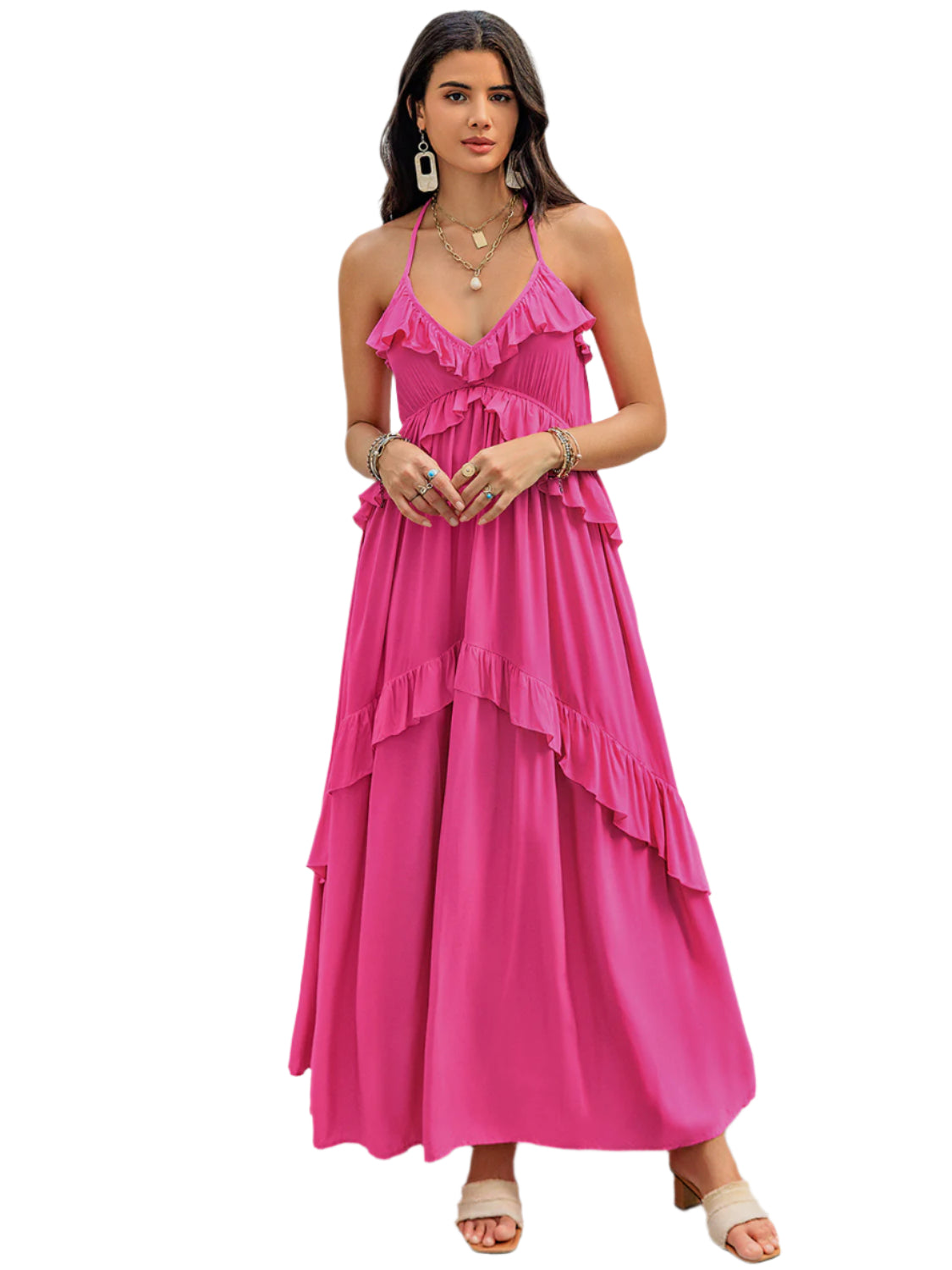 Ruffled Halter Neck Maxi Dress