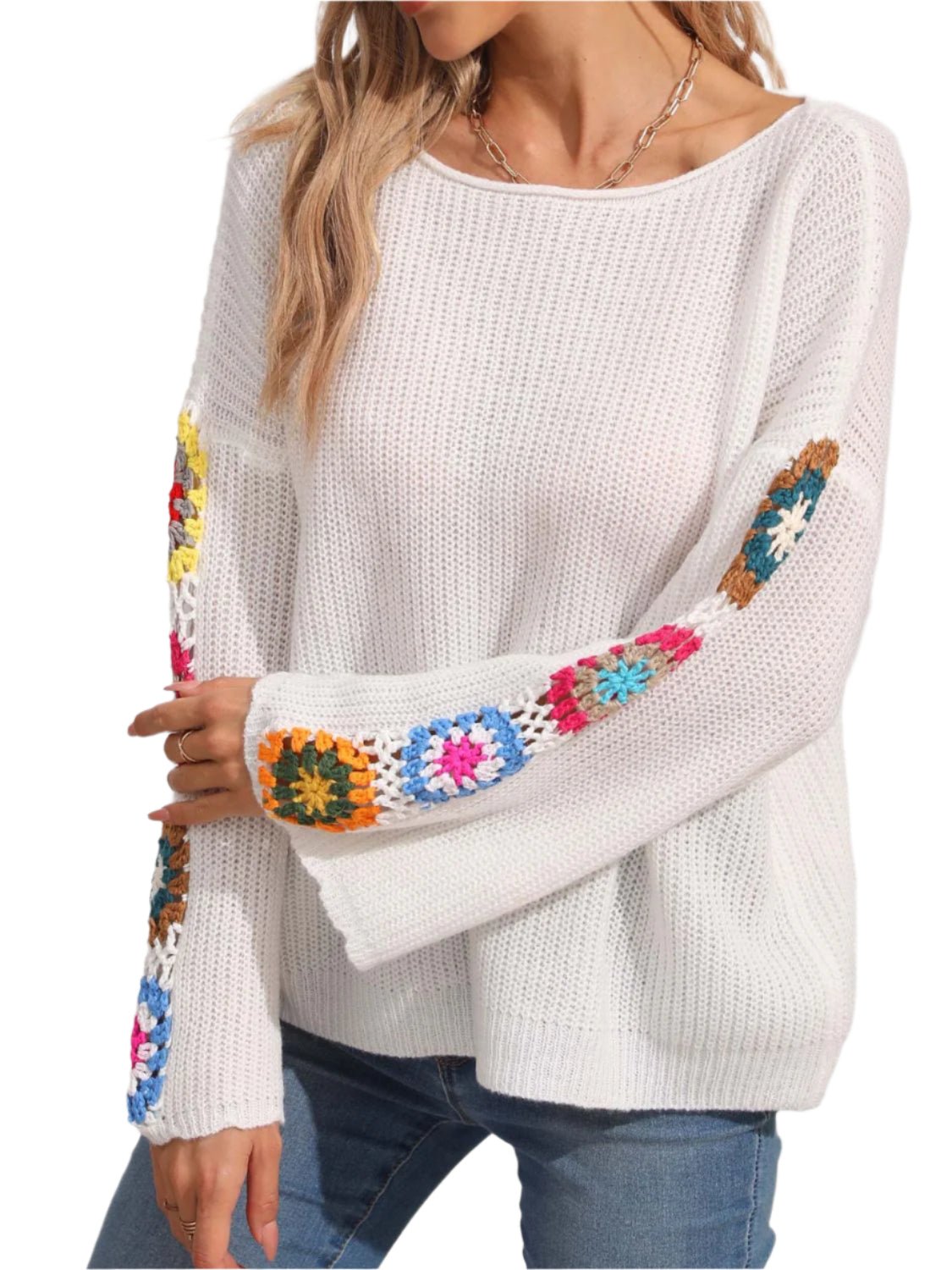 Crochet Flower Long Sleeve Sweater