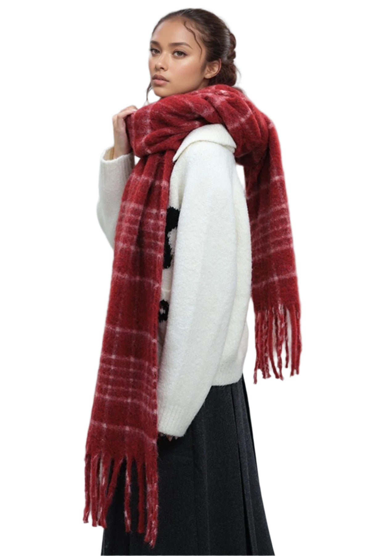 Fringe Plaid Thermal Scarf