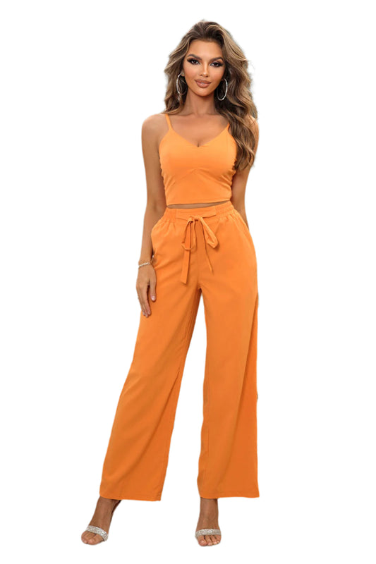 Cami and Tied Straight Leg Pants Set