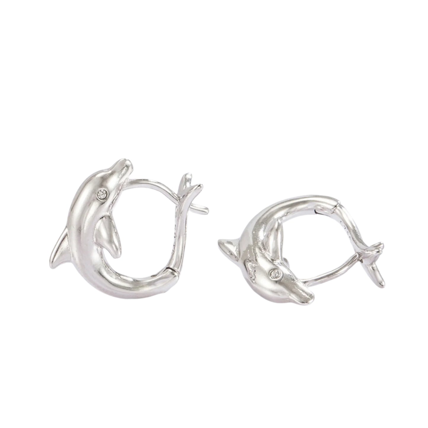 925 Sterling Silver Zircon Dolphin Earrings