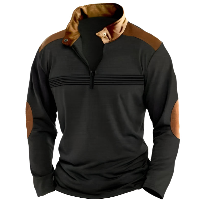 Men's Long Sleeve Zipper Patchwork Sweater