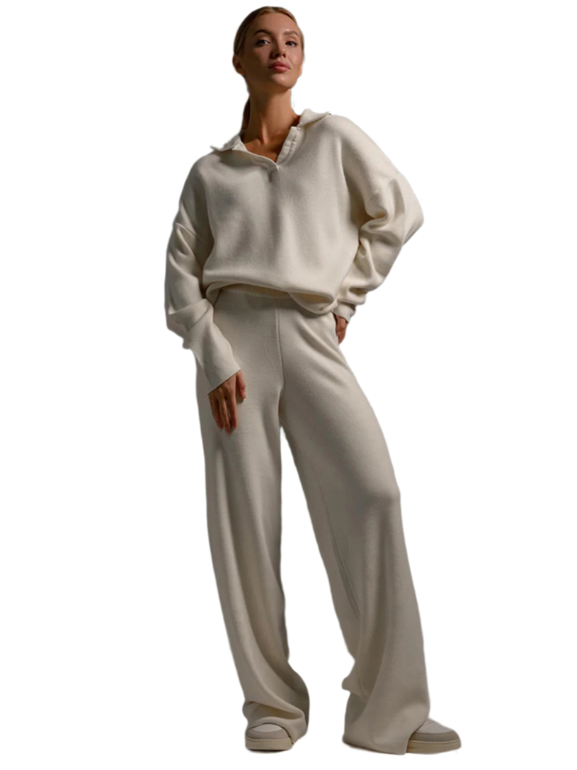 Johnny Collar Long Sleeve Top and Pants Sweater Set