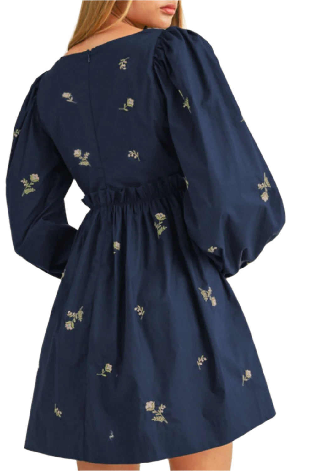 Floral Square Neck Balloon Sleeve Mini Dress