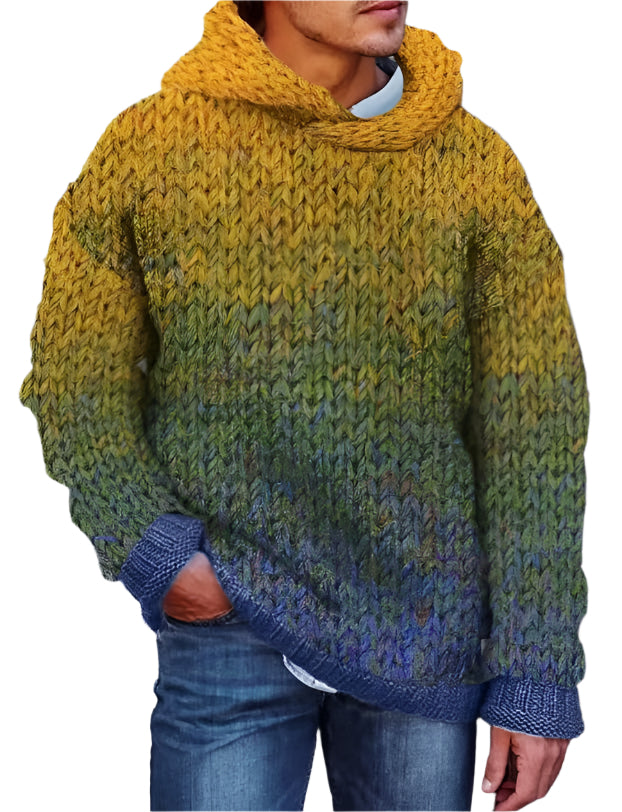 Men's Hand Woven Colorful Hooded Sweater