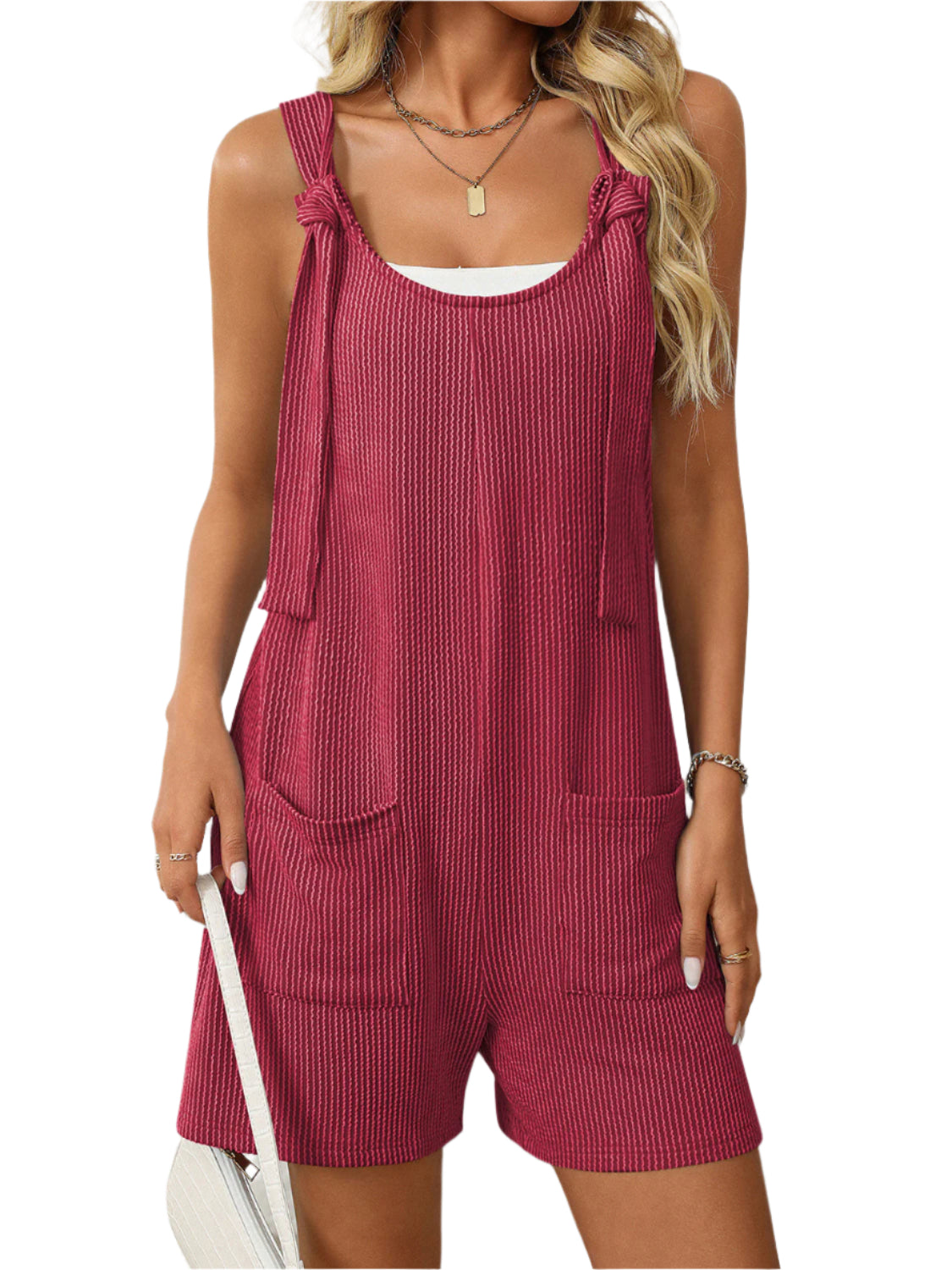 Mandy Texture Adjustable Strap Overalls with Pockets