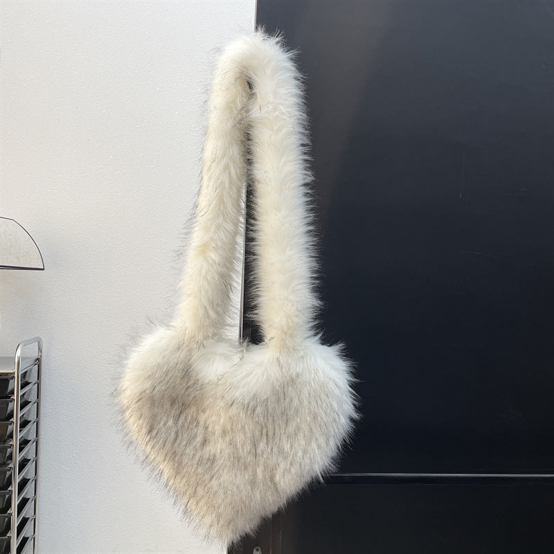 Faux Fur Big Heart Crossbody Bag