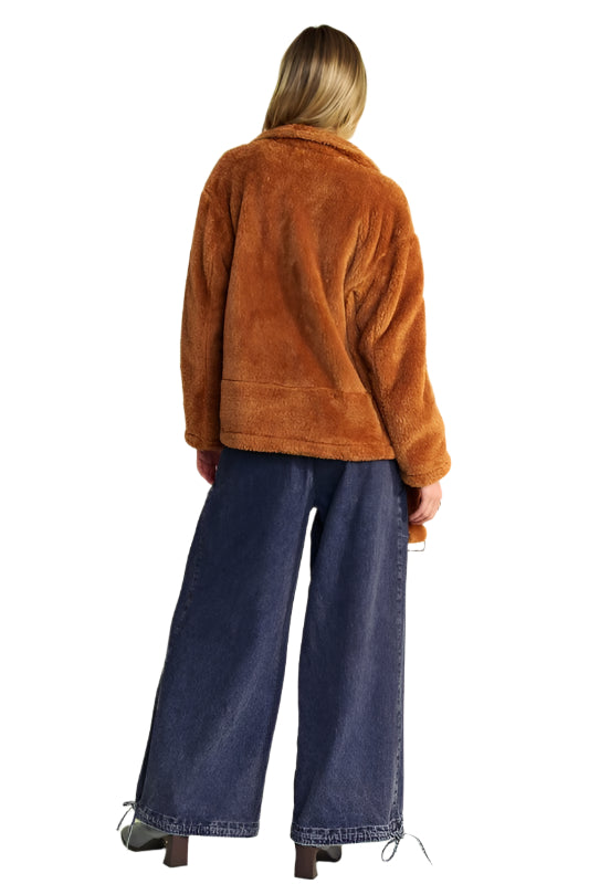Davi & Dani Fuzzy Zip Up Collared Neck Jacket