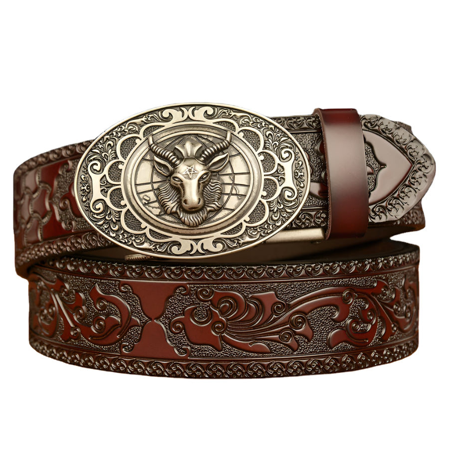 Cowhide Leather Men's Belt Baphomet Buckle