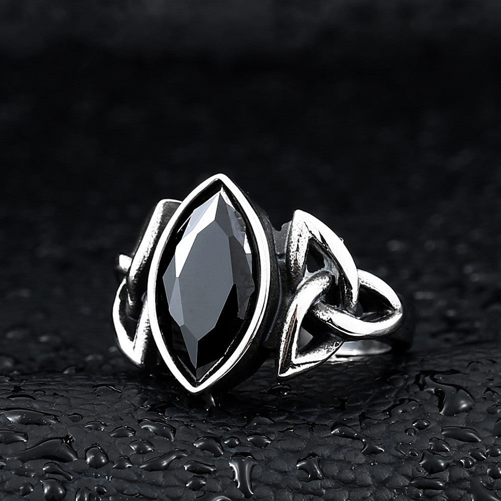 Stainless Steel Triquetra with Colorful Zircon Ring