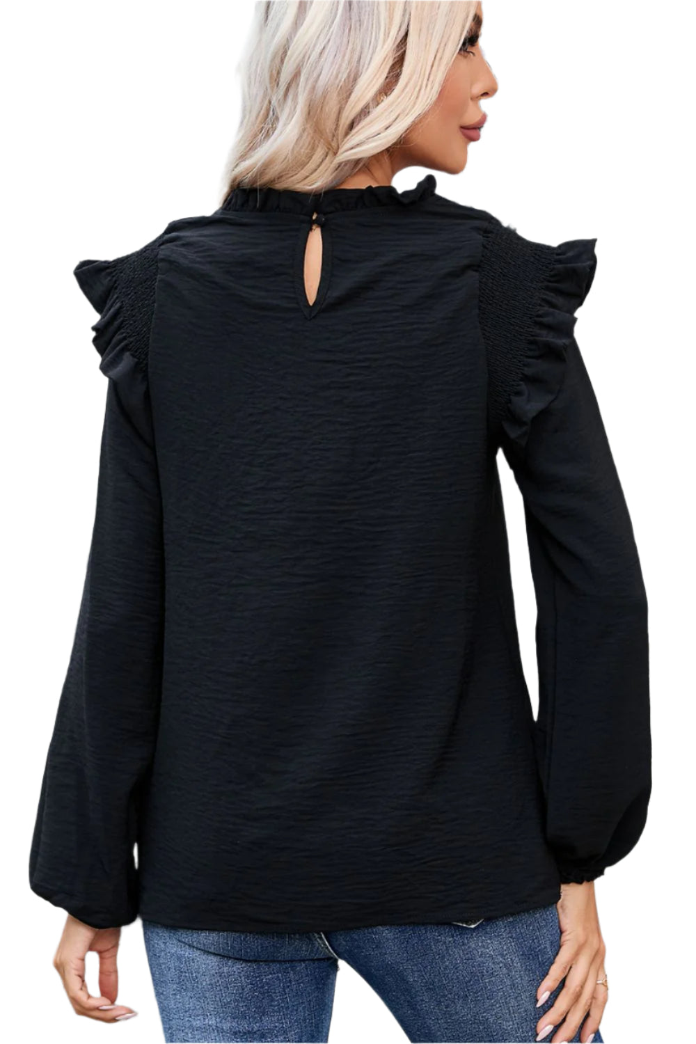 Frill Mock Neck Ruffled Balloon Sleeve Blouse