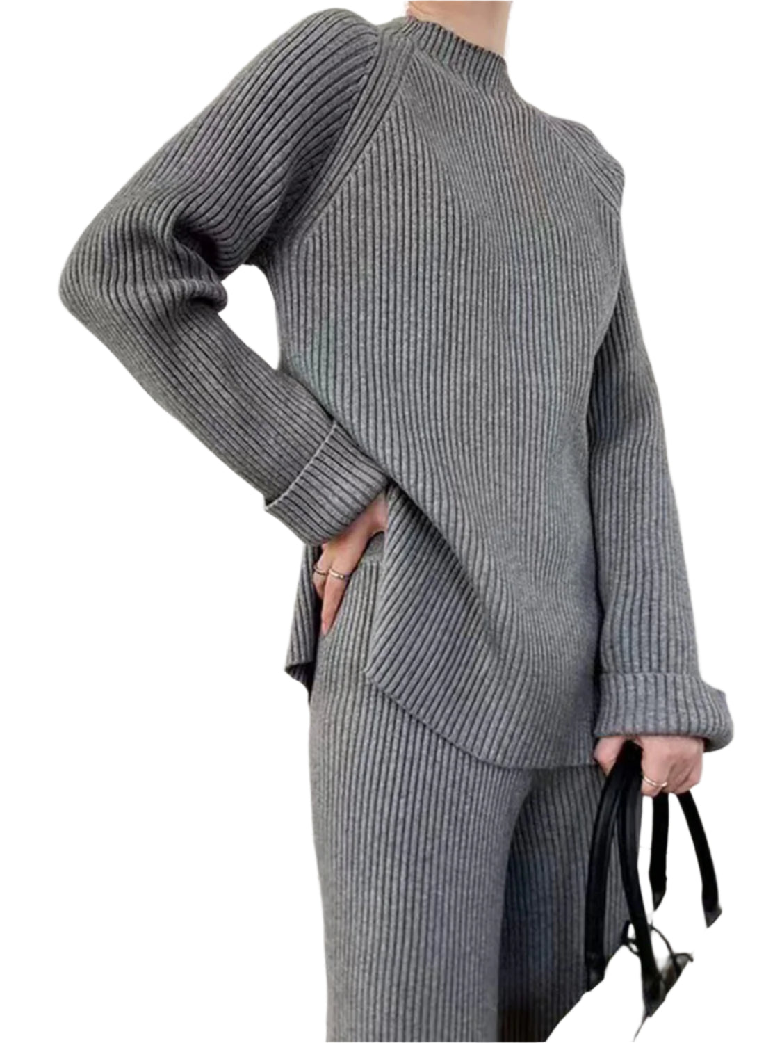 Mock Neck Raglan Sleeve Top and Pants Sweater Set