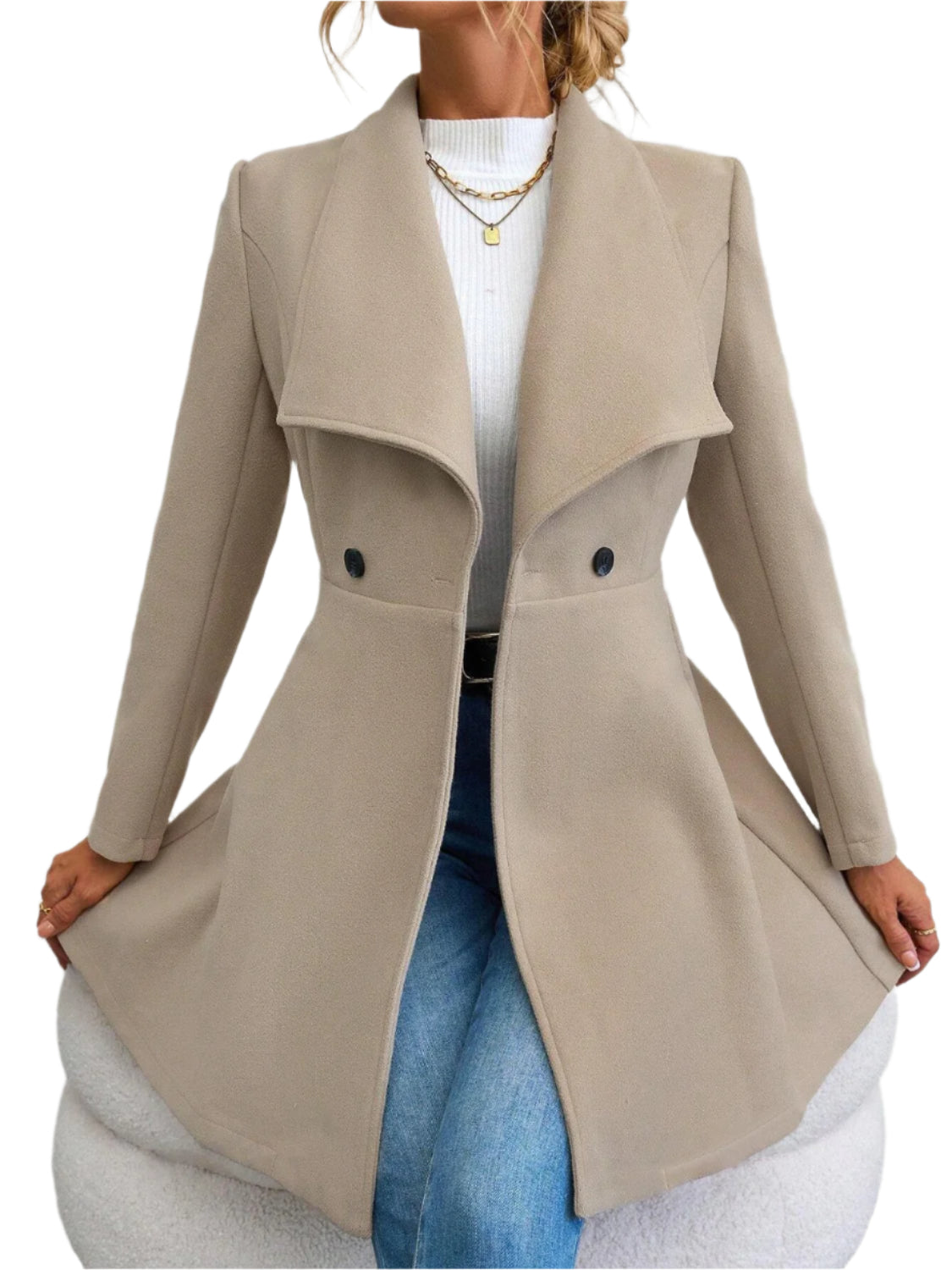 Collared Neck Button Up Long Sleeve Coat