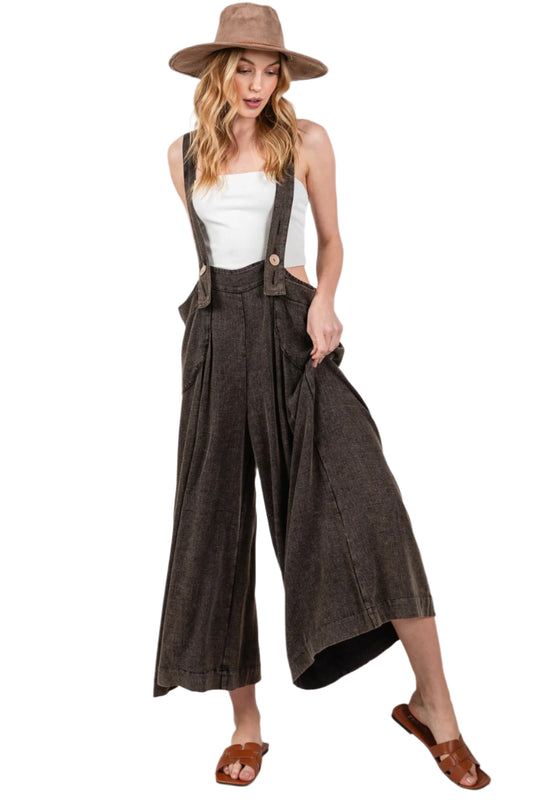 SAGE + FIG Full Size Wide Strap Wide Leg Overalls