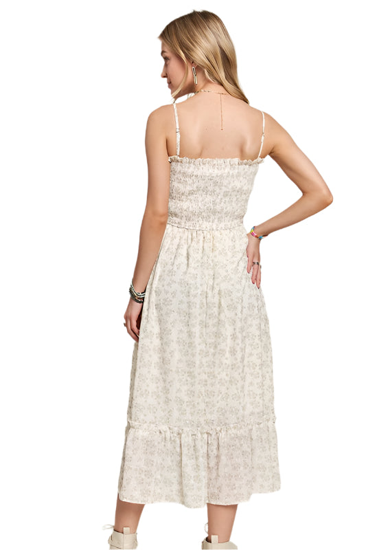 ADORA Smocked Floral Ruffled Hem Cami Dress