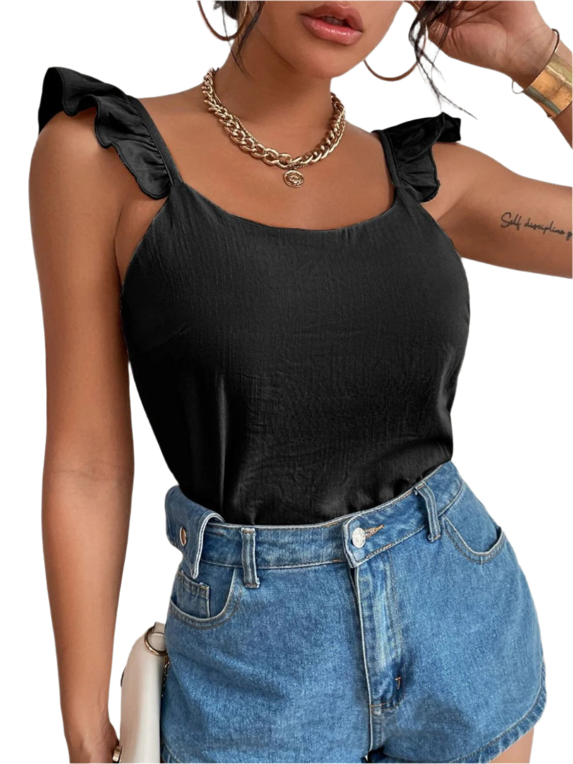 Backless Ruffled Scoop Neck Tank