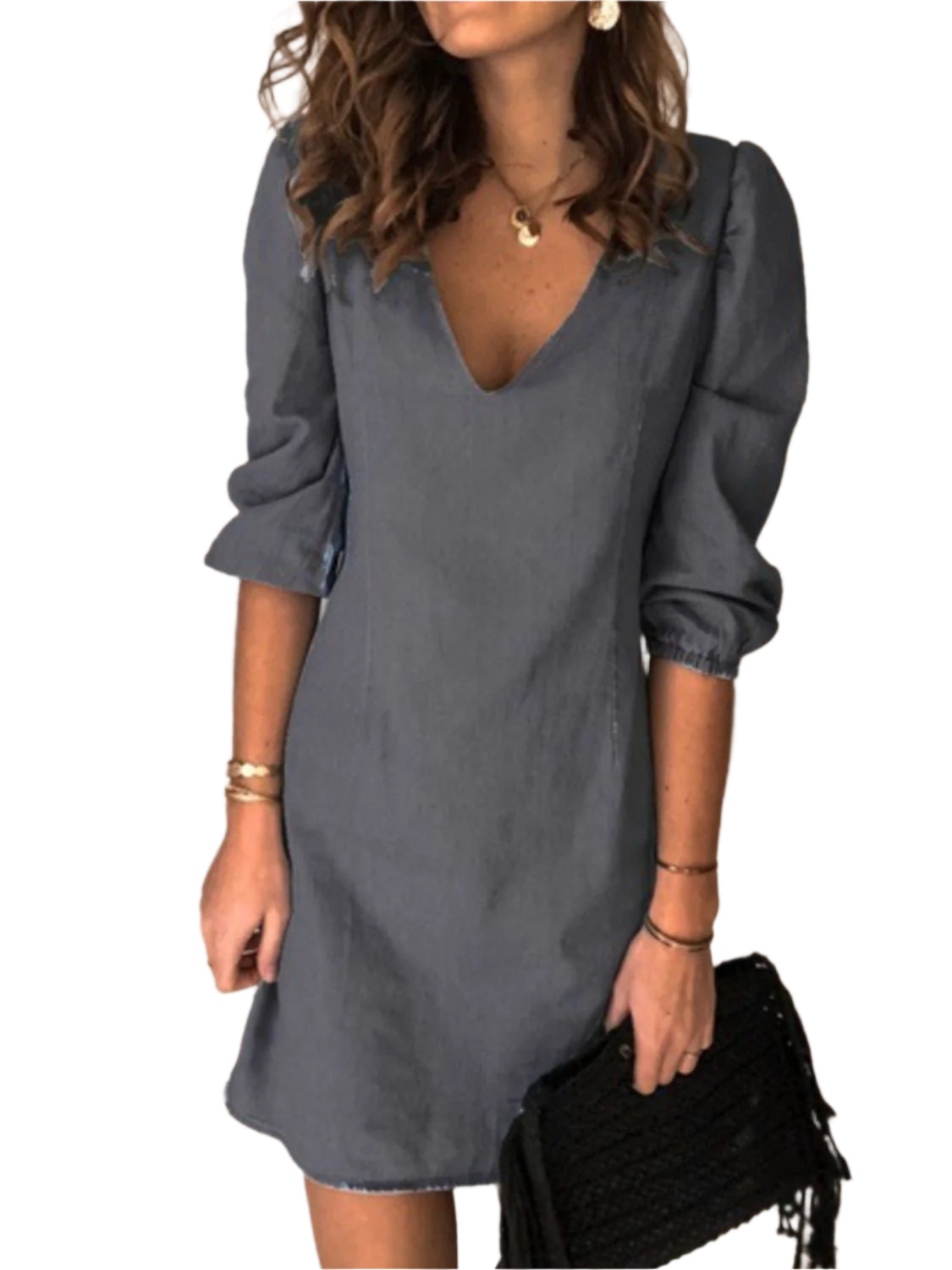 Full Size V-Neck Half Sleeve Dress