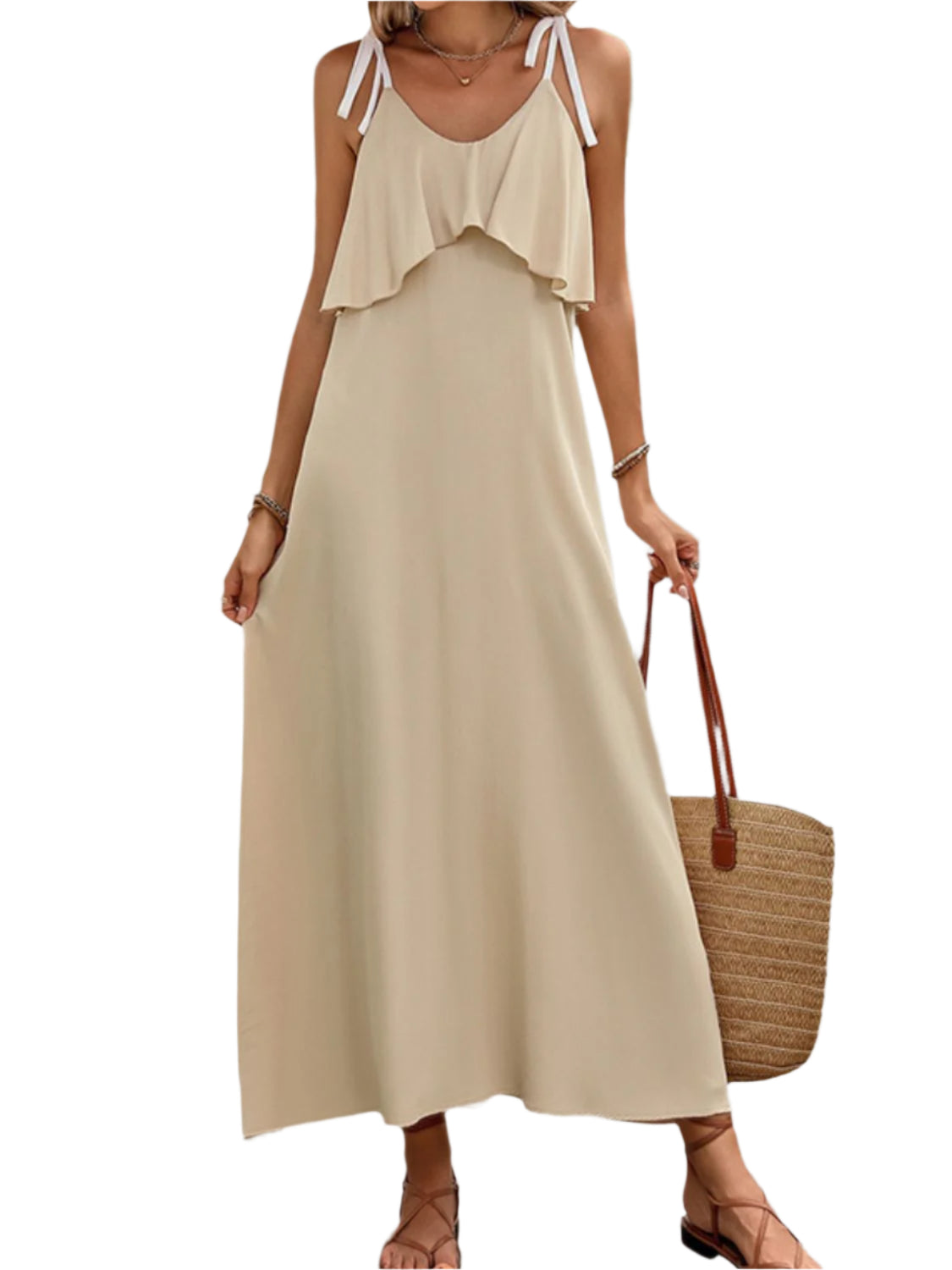 Perfee Tied Ruffled Scoop Neck Sleeveless Dress