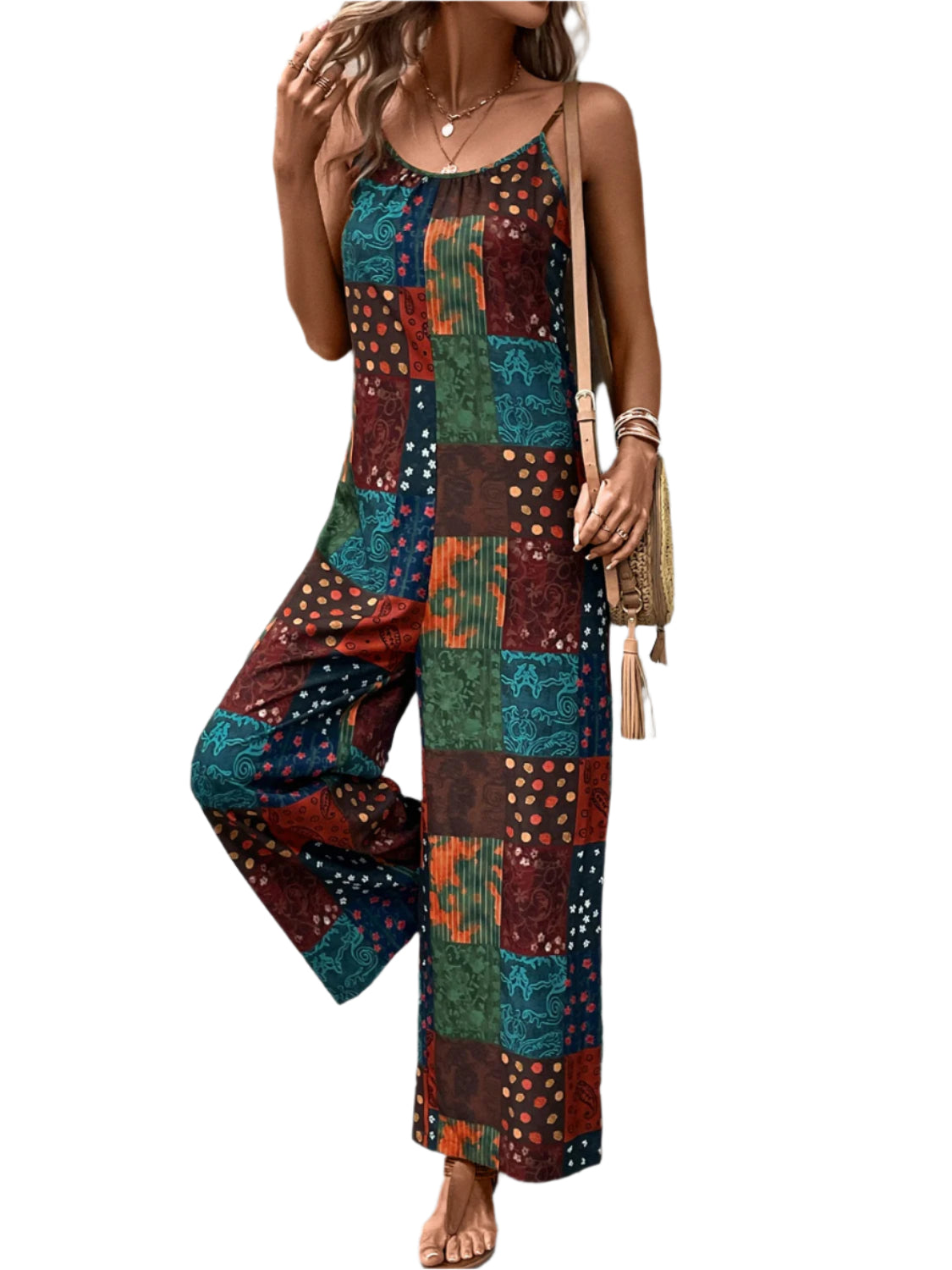 Printed Scoop Neck Spaghetti Strap Jumpsuit