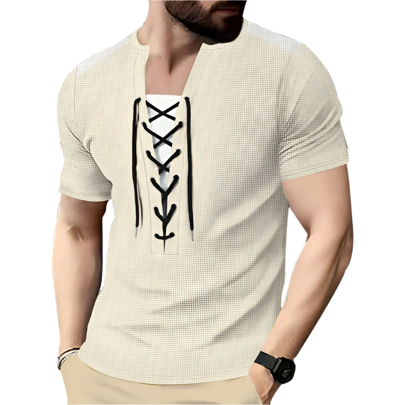 Men's Contrast Color Lace Up Shirt