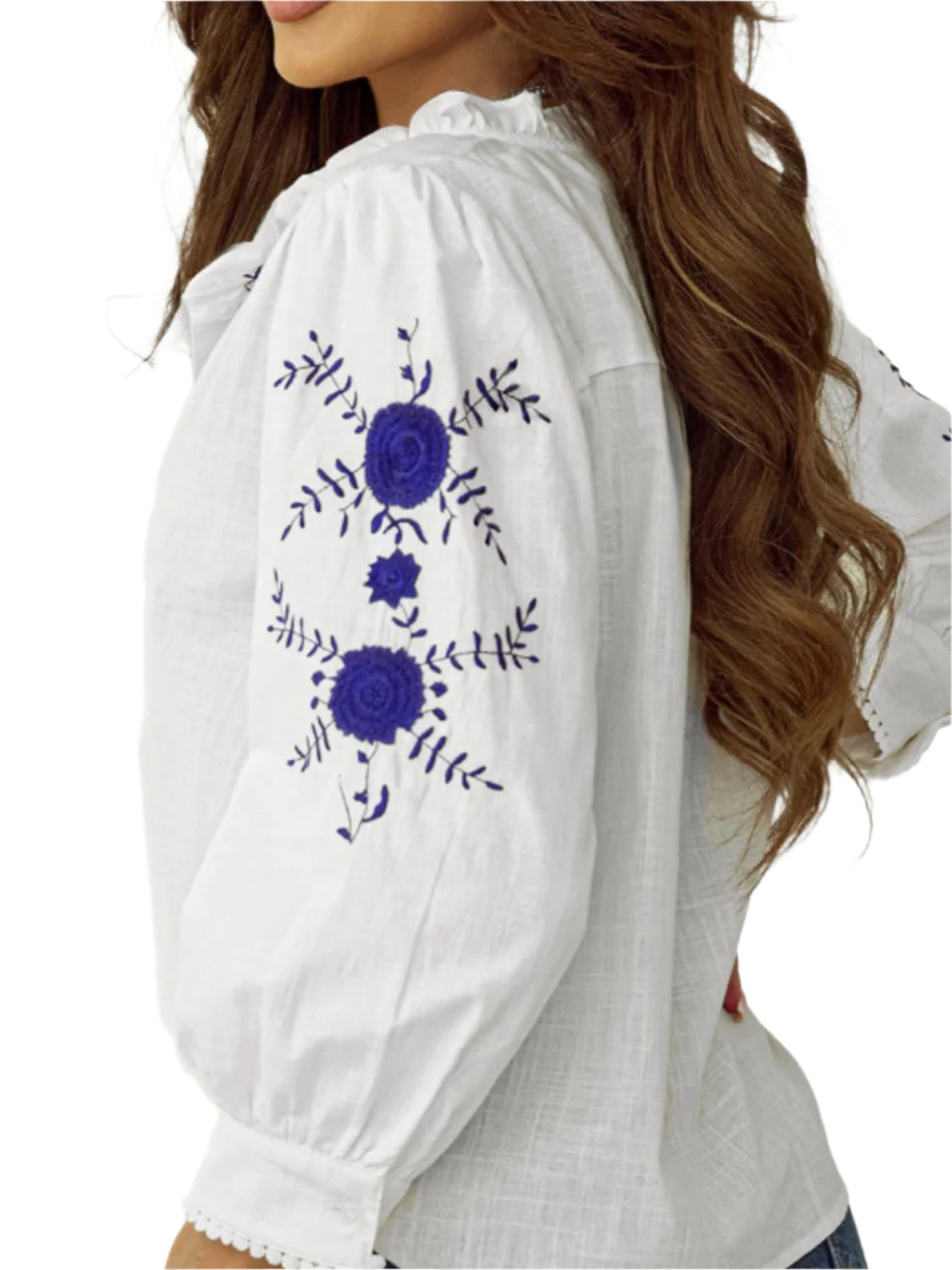 Frill Floral Embroidered Sleeve Shirt