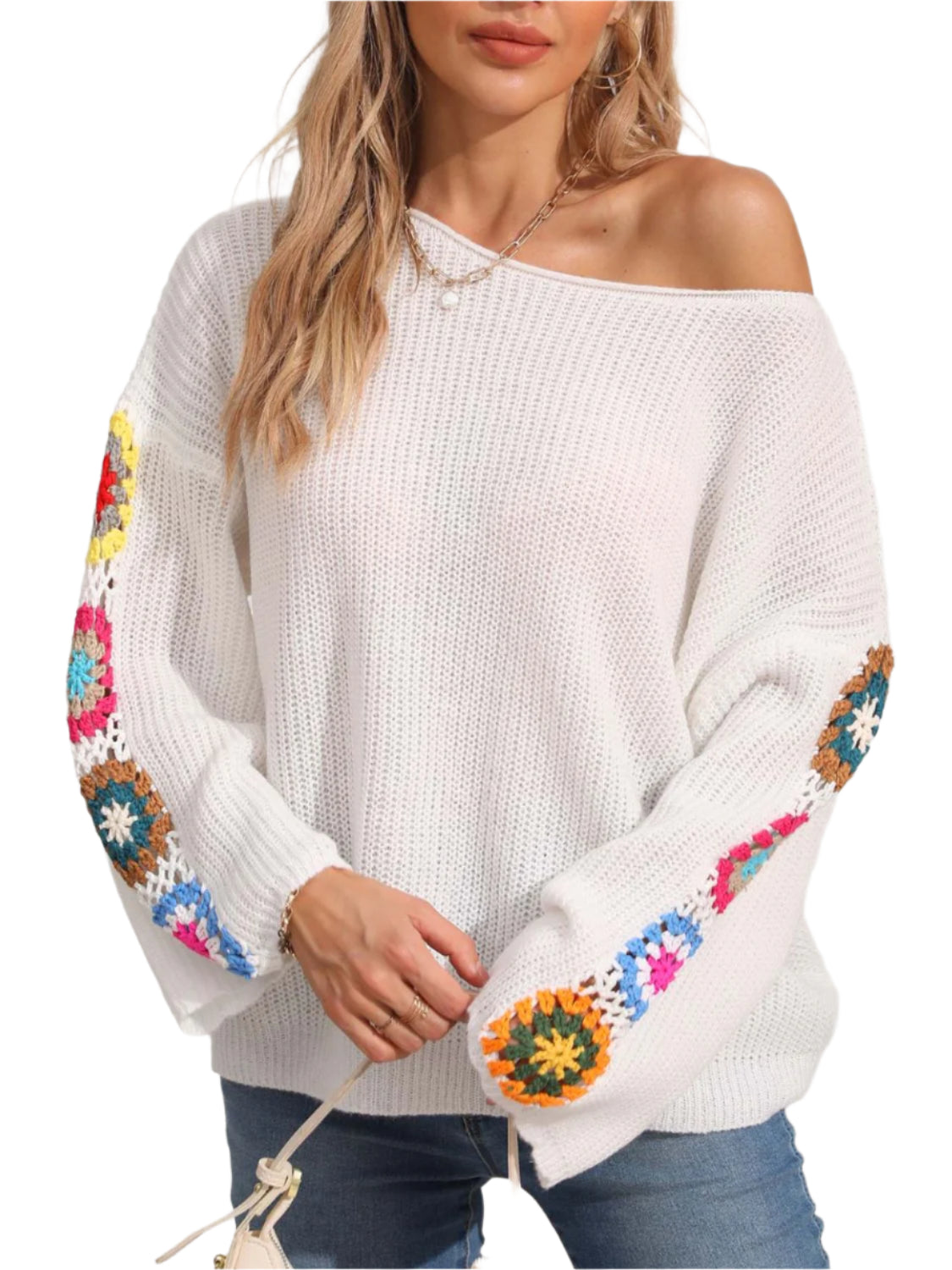 Crochet Flower Long Sleeve Sweater