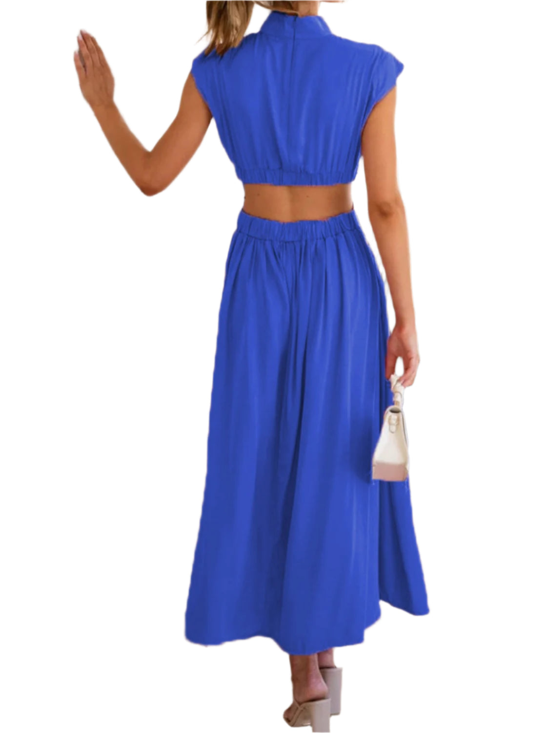 Cutout Mock Neck Sleeveless Ruched Dress